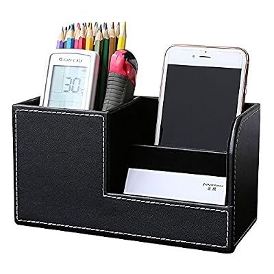 KINGFOM™ 3 Compartiments en PU Cuir Multi-fonctionnels Organisateur de Bureau (Noir)