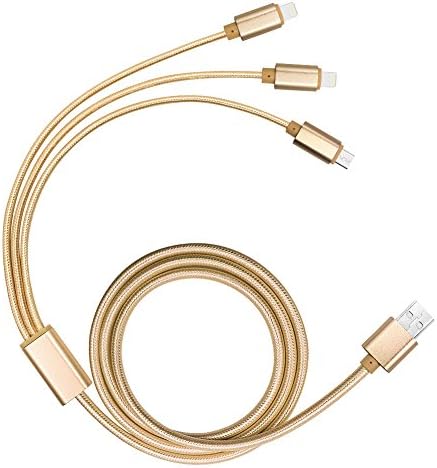 Usb cable, 3 in1 Multi-Function Durabl nylon Braided Micro USB Charging Cable Cord For iPhone 7 5C 5S 6 6Plus For Samsung Galaxy Note and other android phone(2* 8 Pins and 1*micro USB)(Gold)