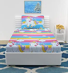 SinghsVillas Decor Kids Cotton Unicorn Printed Single Bedsheet - Multicolour