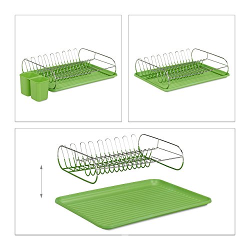 Relaxdays Abtropfgestell mit Besteckhalter, Edelstahl Abtropfgitter, Plastikwanne, HBT: ca. 11 x 42 x 33 cm, grün - 3