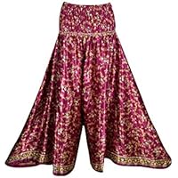 Womens Wide Leg Pant Maxi Pink Skirt Recycled Smocked Waist Skirts S/M