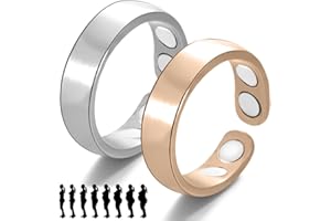 XPEX 2pcs Anillos De Terapia Magnética,Anillo Magnético Drenaje Linfático,Anillo Dedo Abierto Para Pérdida Peso,Anillos Delgados De Terapia Magnética Ajustable,Plata y Oro Rosaplateado