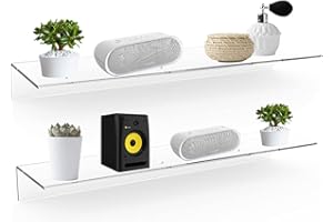 Sezanrpt 24 Inches Clear Floating Shelves for Wall, Acrylic Long Wall Shelf, Wall Mounted Shelves for Plants, Speaker, Radio, Funko Pop, Stuffed Animal, Books, Cosmetics, Toiletries, 2 Pack (24 Inch)