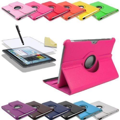 3in1 SET 360° Edle Schutztasche für Samsung Galaxy Tab 2 10.1 P5100 P5110 + Folie + Pen Tasche Etui Hülle (Pink)