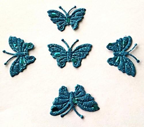 100pcs Fabric Glittery Butterflies for D I Y Card Crafting &amp; Sewing (Teal)