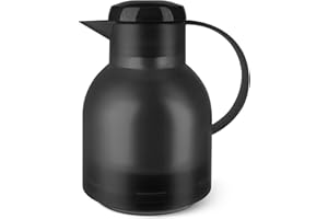 ‎EMSA Emsa Samba Isolierkanne 504235 | 1 Liter | Quick Press Verschluss | 100% dicht | 12h heiß, 24h kalt | Schwarz Transluzent