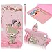 Produktbild Wiko Lenny 3 Hülle - KingSang Leder Tasche Euti Schutzhülle im Bookstyle mit Standfunktion für WIKO LENNY 3 Case Cover inklusive Eingabestift - Rosa Bär