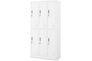Jan Nowak Armadietto spogliatoio Armadio metallico con 6 Scomparti Fessure di ventilazione Rivestimento in polvere 185 cm x 90 cm x 45 cm (Bianco)