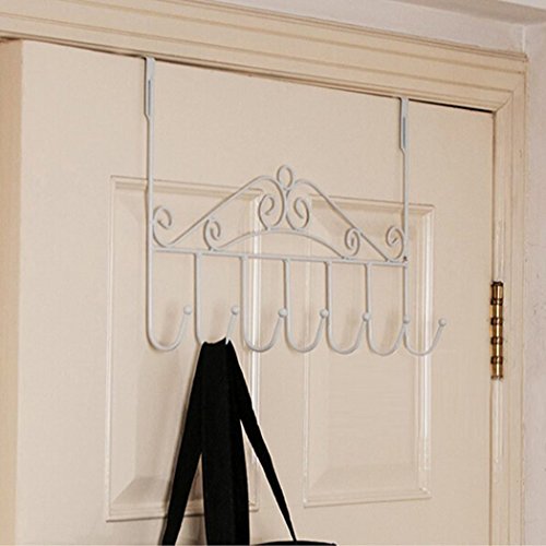Soriace® 7 Haken über Tür hängeleiste, Türhänger / Türgarderobenhaken für Kleidung, Taschen, Hüte, Tücher, Schals, usw (Weiß) - 2