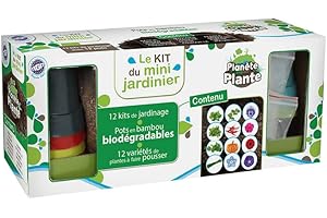 PLANETE PLANTE MGM Kit De Jardinage - 12 Pots en Bamboo avec Graines et Substrats