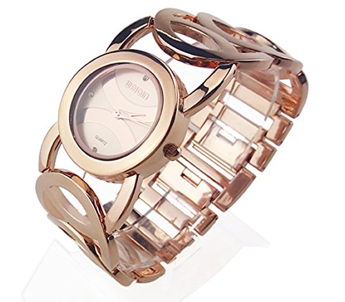 Mode Hohl Edelstahlarmband Quarz Armbanduhr Für Damen, Roségold-Roségold Mode Hohl Edelstahlarmband Quarz Armbanduhr Für Damen, Roségold-Roségold