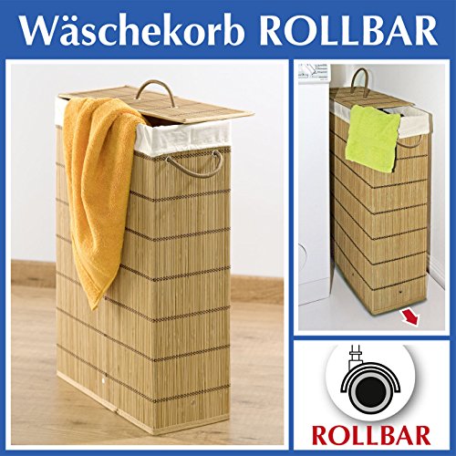 WENKO 7879500 Wäschetonne Lückenfüller – extra schmal, Bambus, 39 x 60 x 18.5 cm, Braun - 2