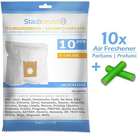 SET - 10 AIR FRESHENER + 10 VACUUM CLEANER DUST BAGS FOR Constructa VC 6 C 1600, VC 6C1600, CONTI: VC 703 Talento 2040, GIRMI: Rotocraft, AP Rotocraft, AP24, AP27, AP40, AP50