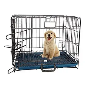 PSK PET MART Easy to Move with Removable Tray Iron Cage/Crate/Kennel for Dog & Rabbit 18 Inch (Black)