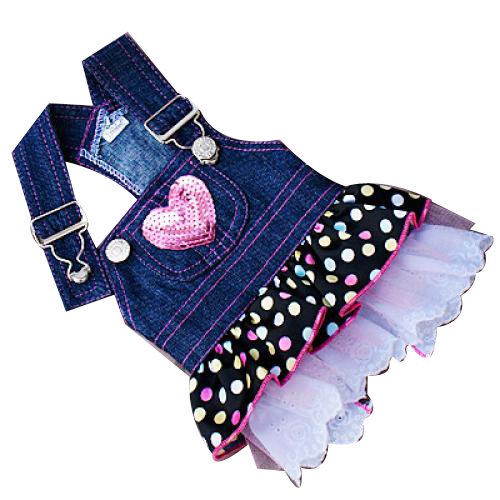 Dog-Denim-Dress-Pink-Sequin-Heart-Pocket-Chest-Circumference-Approx-115-Inch