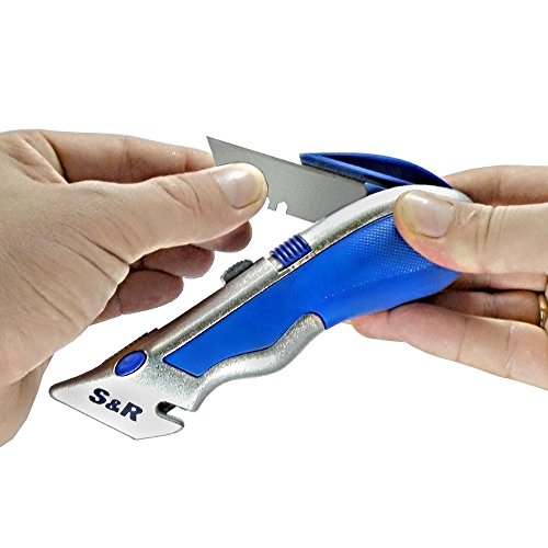 S&R Schnellwechssel – Profi – Teppichmesser 165mm, SK5 Klinge 3-stufig,Wechssel per Knopfdruck,4 Klingen - 6