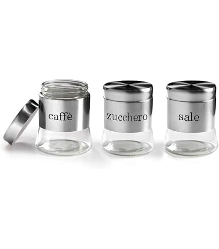 Set Tris Contenitori per Sale Zuccherro e Caffè Personalizzati con Frasi Divertenti Colorati Confezione 3 Barattoli Trasparenti In Vetro Coperchio Legno Idea Regalo Arredo Decorazioni Casa Cucina
