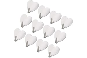 Angoily 12Pcs Heart Shape Stainless Steel Self- Adhesive Wall Hooks, Wall Mounted Towel Coat Hook, Heavy Duty No Drilling Waterproof Sticker Hanger for Scarf, Bag, Towel, Key, Cap, Hat (Silver)