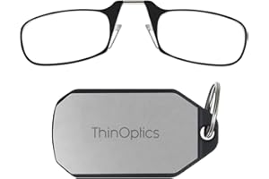 ThinOptics Lesebrille Schwarzer Rahmen mit Schlüsselanhänger-Etui | Schwarzes Brillengestell 1.50 Dioptrien Stärke mit Flex-Fit-Technologie