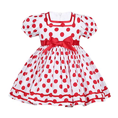 iiniim Bébé Enfant Robe à Pois Rétro Robe de Soirée Cocktail Jeune Fille Robe de Noël Fête Rouge Robe 50's Vintage Rockabilly Swing Pin up Ball Gown Dress Festive Polka 1-5 Ans Rouge 12-18 Mois