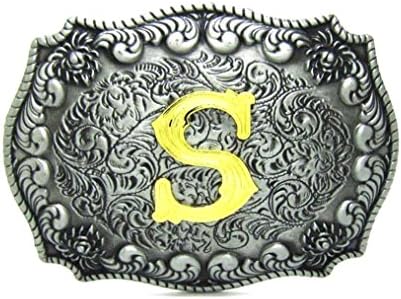 Western Men Golden Alphabet Initial "S" Letter Metal Belt Buckle Cowboy For 3.8-4cm Width Belt by Balabalam