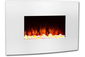 ENDEAVOUR FIRES AND FIREPLACES Endeavour Fires Egton Wall Mounted Electric Fire, White Curved Glass, 220/240Vac 1&2kW with 7 day Programmable Remote Control Heater
