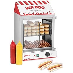 Royal Catering Cuiseur à Vapeur Hot-Dogs Machine Appareil a Hot Dog RCHW 2000 (2000 W, Capacité: 200 saucisses, 50 petits pains, Plage de température 30-110 °C, Vanne d'évacuation) Acier Inox