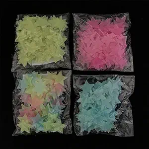Syga PVC Vinyl 3cm Stars Luminous Patch 100pcs Fluorescent PP Plastic 3D Fluorescent Luminous Stereo Wall Stickers (Light Green)
