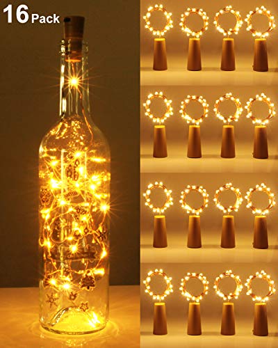 [16 Pack] Bottle Lights with Cork, Kolpop Cork Lights for Wine Bottles, 2m 20 LED Copper Wire Battery Powered Fairy Lights for Parties, Wedding, Christmas, Table Centrepiece Decoration (Warm White)