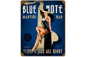 MINGXIN Plaque en métal rétro vintage Pin Up Girl Blue Note Martini Bules Jazz Bar pour maison, bar, cuisine, pub, décoration murale 30,5 x 20,3 cm