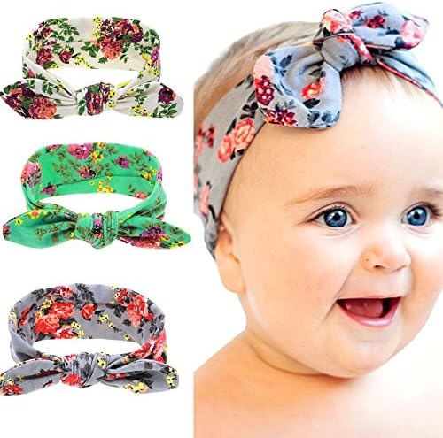 Baby Girl Cute Elastic Hair Hoops Bow Headbands,Turban Knot Rabbit Hairband Headwear ,Pack of 3