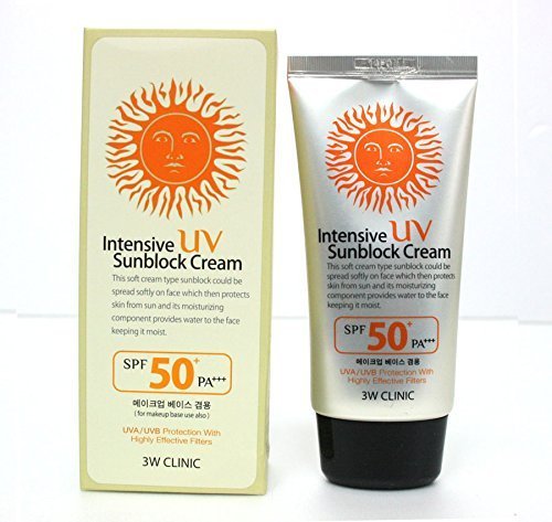 3w Clinic Intensive Uv Sunblock Cream Spf50 Pa+++ 70ml (For Make up Base Use Also)