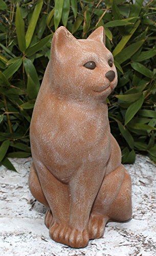 Steinfigur Katze sitzend in Terrakotta, wetterfeste Deko-Figur für Wohnung, Haus und Garten - 2