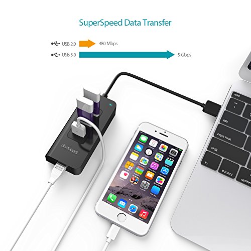 dodocool 3-Port USB 3.0 Hub mit RJ45-Gigabit-Ethernet-Adapter Freier Treiberunterstützung 10/100/1000 Mbps-Ethernet-Schwarz - 2