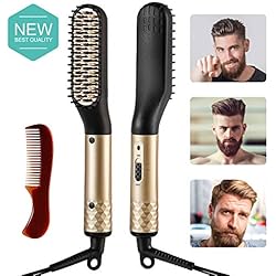 Lisseur Barbe Cheveux, 2 en 1 Pour Hommes Température Réglable Professionnel Multifonctionnel Lisseur cheveux, Lissant Céramique Rapide Chauffant Barbe Lisseur Peigne Cheveux Bigoudi Cadeau Homme