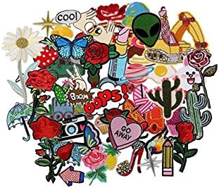 Ruth Wang Random Mix 20PCS Fashion Assorted Size Decal Fabric Iron On Patches Embroidered Motif Badge DIY Decoration Applique For Jeans Clothes