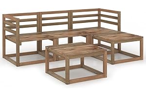 vidaXL Muebles de Jardín 5 Piezas Cojines Mobiliario Patio Exterior Terraza Balcón Hogar Sofá Silla Asiento Duradero Marrón Madera Pino Impregnada