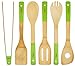 Produktbild 6er-Set Küchenhelfer aus Bambus-Holz  Nachhaltige grüne Küchenutensilien aus Holz  Hitzebeständiges Kochbesteck-Set mit Holzlöffel Pfannenwender Grillzange Salatbesteck Lochkelle und Bratenwender  100% plastikfreie grüne Bambus Kochlöffel zum Aufhängen an der Küchen-Wand