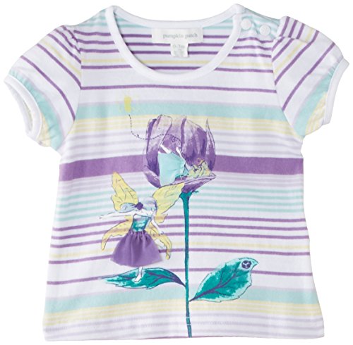 Pumpkin Patch Baby Girls 0-24M Stripe Short Sleeve T-Shirt, Bright White, 6-12 Months