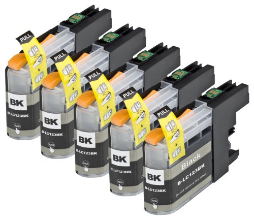 5 Multipack de alta capacidad Brother LC123 Cartuchos Compatibles 5 negro para Brother DCP-J132W, DCP-J152W, DCP-J172W, DCP-J552DW, DCP-J752DW, DCP-J4110DW, MFC-J245, MFC-J470DW, MFC-J650DW, MFC-J870DW, MFC-J2310, MFC-J2510, MFC-J4410DW, MFC-J4510DW, MFC-J4610DW, MFC-J4710DW, MFC-J6520DW, MFC-J6720DW, MFC-J6920DW. Cartucho de tinta . LC123BK © 123 Cartucho