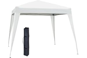 Outsunny Carpa Plegable 2,4x2,4m Cenador de Jardín Impermeable Diseño Pop Up de Acero y Cubierta de Tela Oxford Gazebo para Exterior Blanco