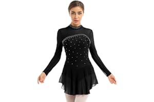 Agoky Maillot Manga Larga de Patinaje Artístico para Mujer Vestido de Danza Lírica Contemporánea Leotardo de Ballet Clásica Gimnasia Disfraz de Bailarina