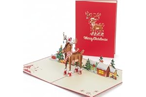 DEVINE TRADING PRODUCTS Premium 3D Pop Up Christmas Card with Baby Reindeer – Luxury Merry Christmas Greeting Card with Envelope – Festive Holiday Greeting Card for Family, Friends, Kids, Secret Santa