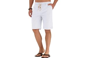 NITAGUT Men's Linen Casual Classic Fit Short Drawstring Summer Beach Shorts