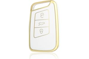 OFF WE GO Funda para Llave Coche con VW Carcasa para Mando Compatible con Volkswagen Golf Alltrack Arteon Atlas Jetta Passat Skoda Kodiaq Superb A7 3 Botones TPU Funda para Tarjeta de Llave,Oro Blanco