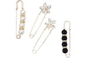 SZQIUNUBI Pince à châle pour pull perlé Épingle de Sûreté en Cristal Epingles de sûreté pour Femmes Cristal Perle Grandes épingles Strass Pour Femme Broche Perle（4 Pièces）