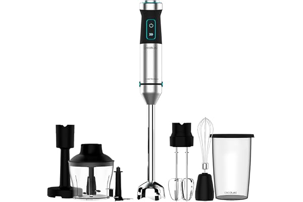 Cecotec Batidora de mano Power TitanBlack 1500 XL PerfectCream&Crush. 1500 W, Tecnología CrossBlades con Cuchillas de 4 hojas, Pie XL, Incluye Picadora, Varillas batidoras y Pasapurés