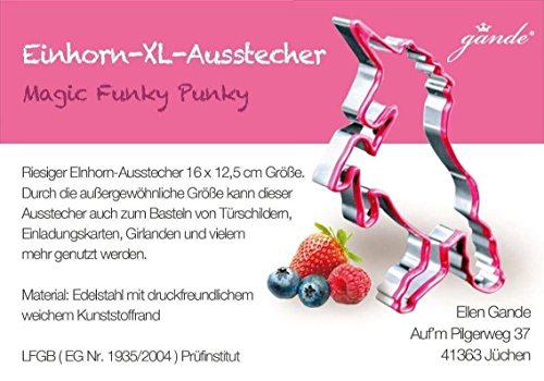 XXL großer Einhorn Plätzchen Ausstecher 16 cm Höhe Magic Punky Funky Unicorn Pink / rosa umrandet Ausdrückhilfe durch weichen Kunststoff / Edelstahl - 2