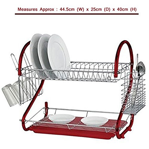2 Etagen chrom Teller Schale Besteck Tasse Abtropfgestell Abtropfschale Teller Halter NEU rot - 2