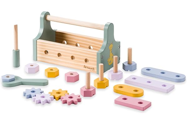 hauck Caisse à Outils Enfant Learn to Repair, Jouet Bois (Certifié FSC®) - Dès 2 Ans, Jeux d'Imitation, Apprentissage, Jouet d'Éveil, Bricolage, Motricité Fine, Coordination - Transportable